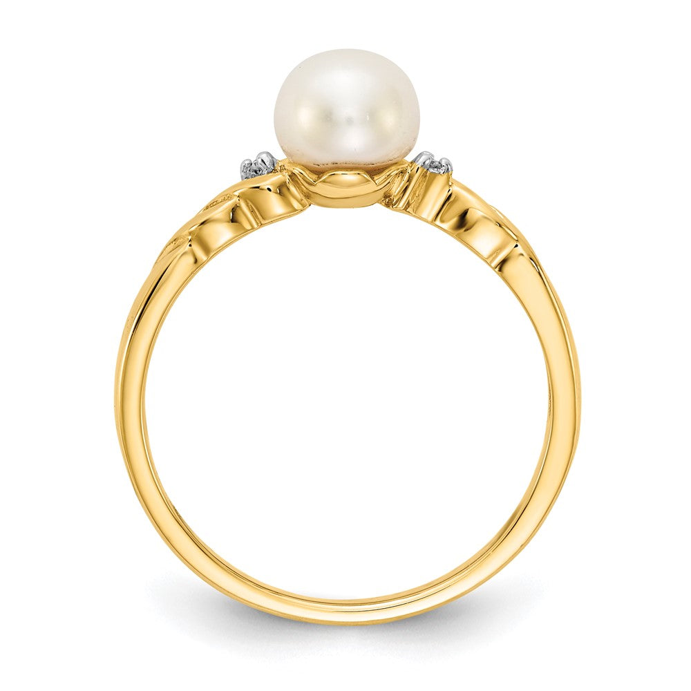 10K Yellow Gold Fw Cultured Pearl And Diamond Twist Ring