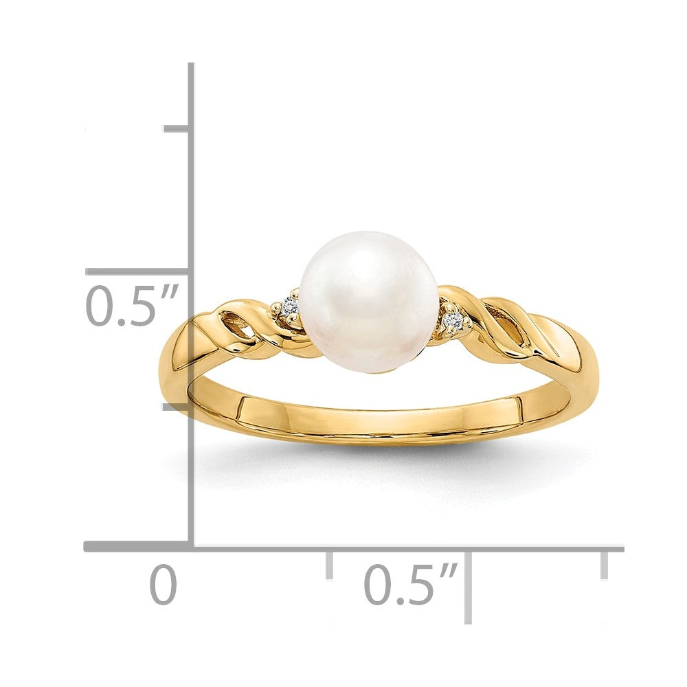 10K Yellow Gold Fw Cultured Pearl And Diamond Twist Ring