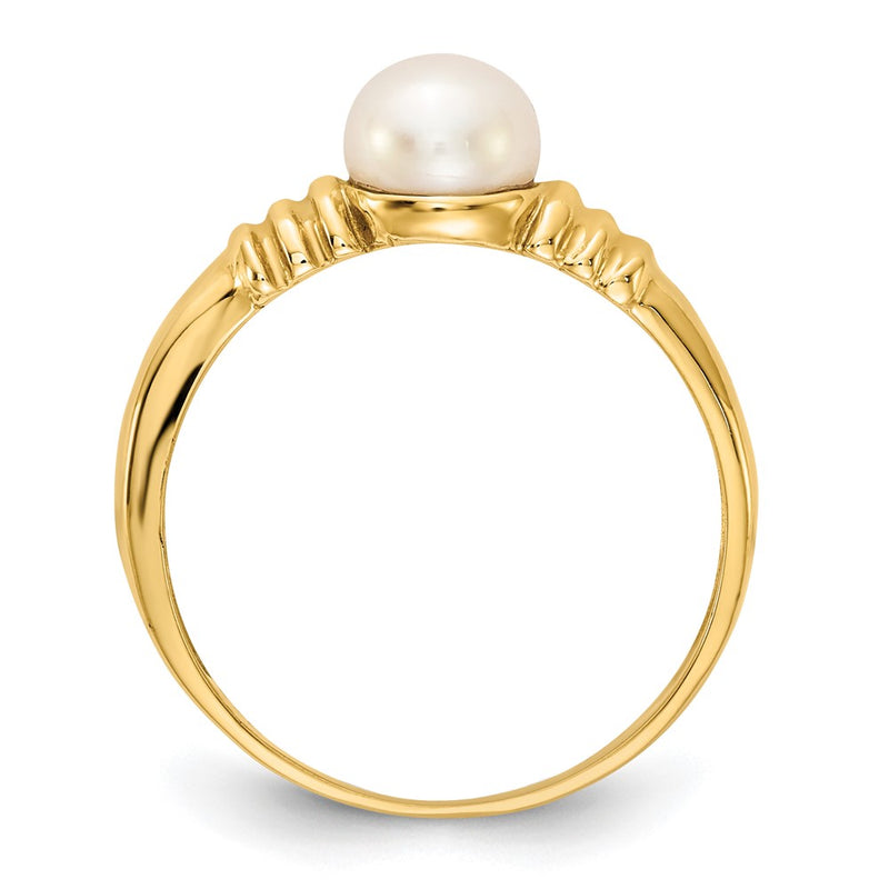 10K Yellow Gold 10K 5-6mm White Button Freshwater Cultured Pearl Ring