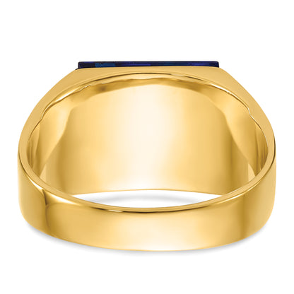 10K Yellow Gold Men'S Polished And Textured With Black Enamel, Imitation Blue Spinel Aa Quality Diamond Masonic Ring
