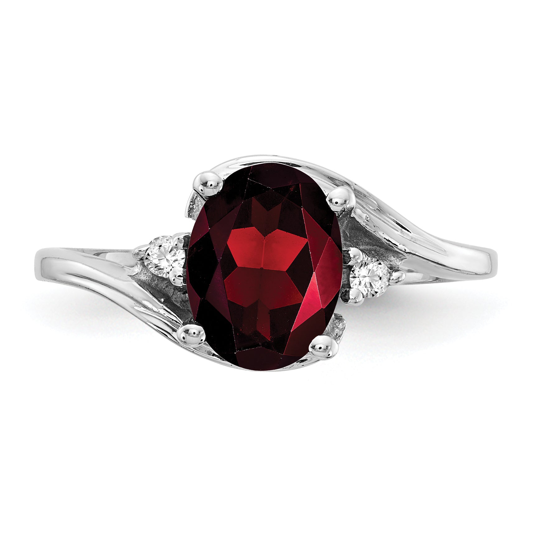 10K White Gold 10K 8X6mm Oval Garnet Aa Diamond Ring