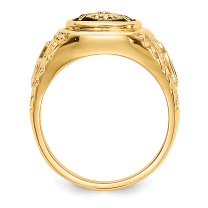 10K Yellow Gold Polished, Antiqued And Nugget Texture Aa Quality Diamond Masonic Ring
