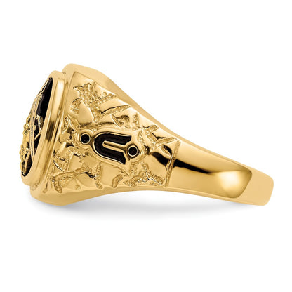 10K Yellow Gold Polished, Antiqued And Nugget Texture Aa Quality Diamond Masonic Ring