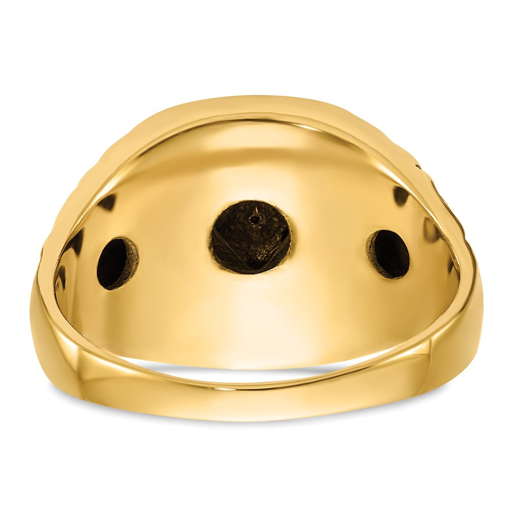 10K Yellow Gold Polished, Antiqued And Nugget Texture Aa Quality Diamond Masonic Ring