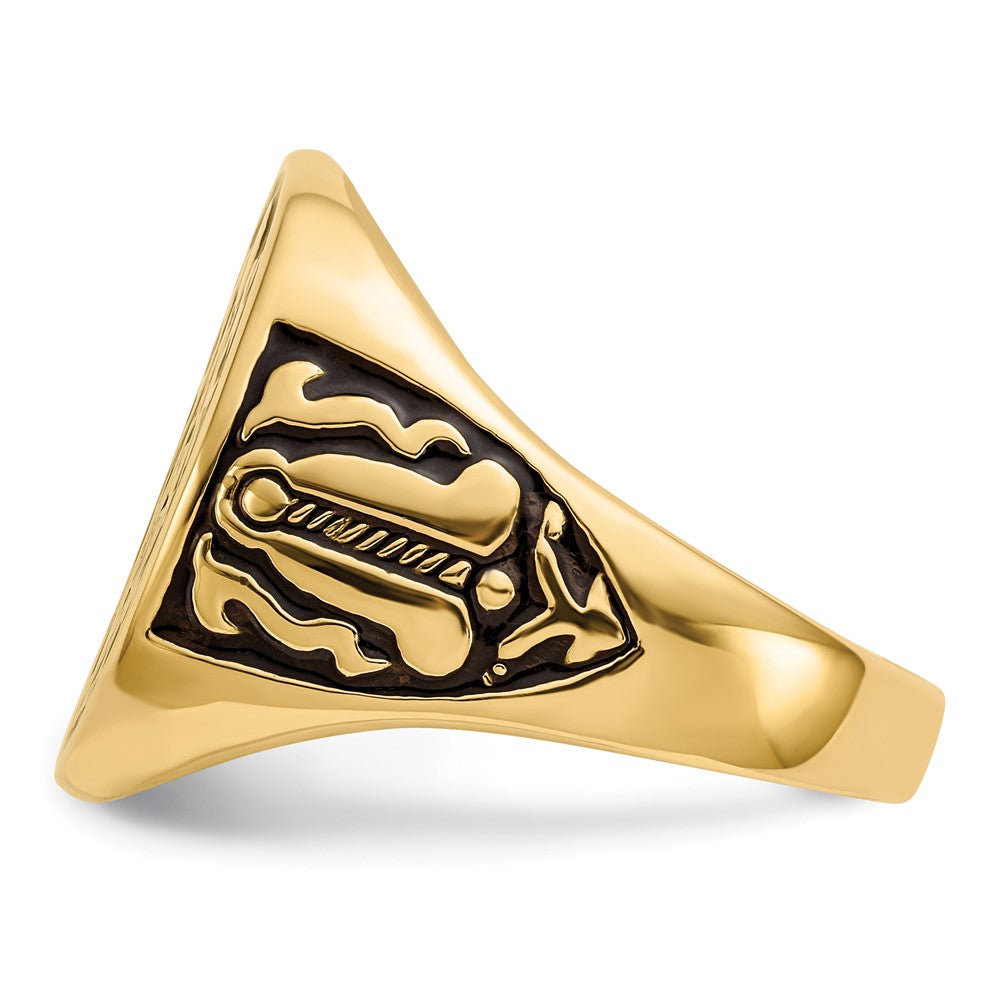 10K Yellow Gold Men'S Polished And Grooved With Black Enamel Masonic Ring