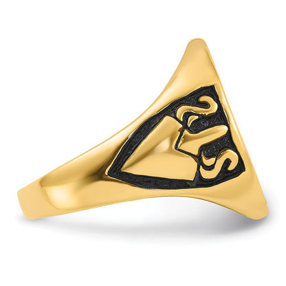 10K Yellow Gold Men'S Polished And Grooved With Black Enamel Masonic Ring