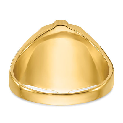 10K Yellow Gold Men'S Polished, Antiqued And Textured With Onyx Masonic Ring