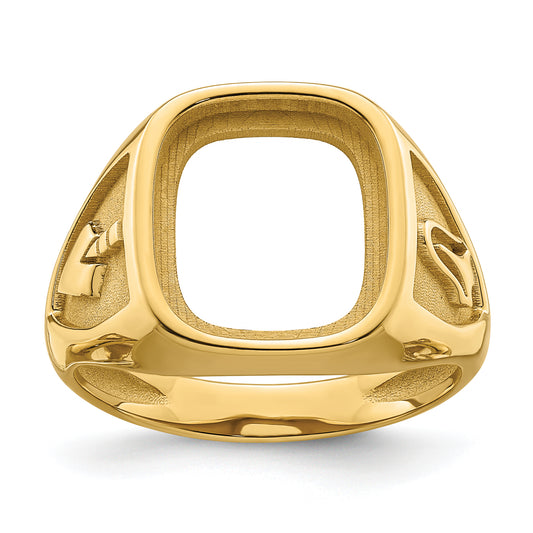 10K Yellow Gold Men'S Polished And Textured Masonic Ring Mounting