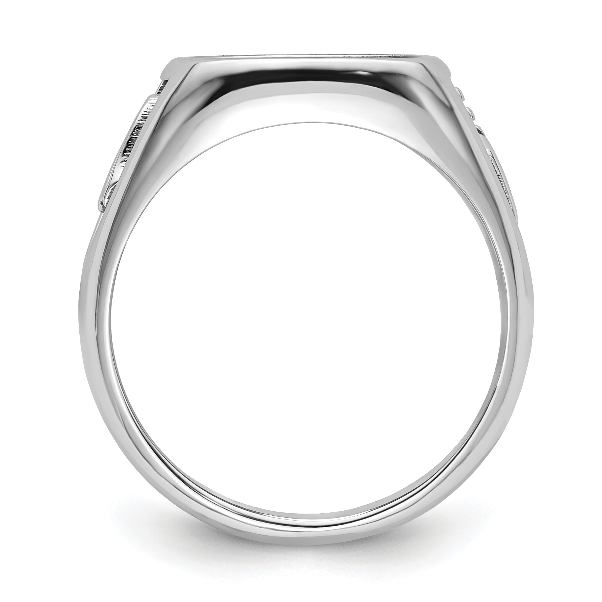 10K White Gold Men'S Polished And Textured Masonic Ring Mounting