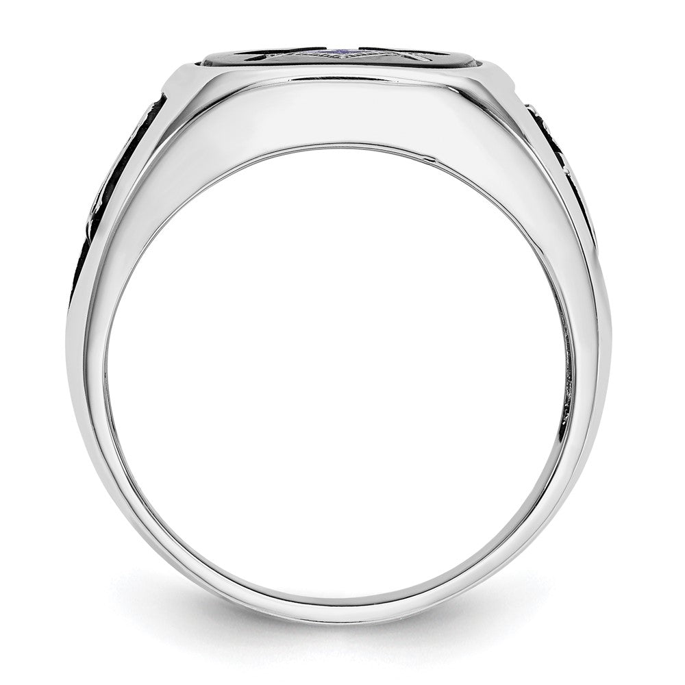 10K White Gold And Gold-Plated Polished Textured With Black Enamel Onyx Masonic Ring