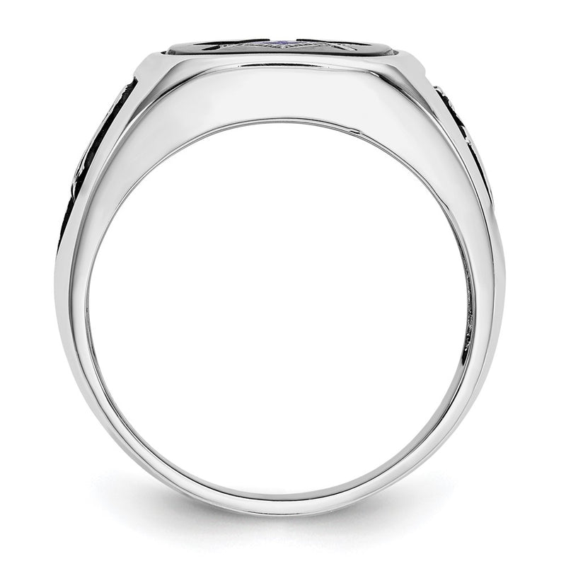 10K White Gold And Gold-Plated Polished Textured With Black Enamel Onyx Masonic Ring