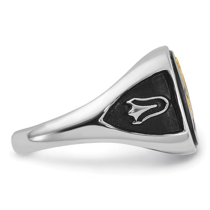 10K White Gold And Gold-Plated Polished Textured With Black Enamel Onyx Masonic Ring