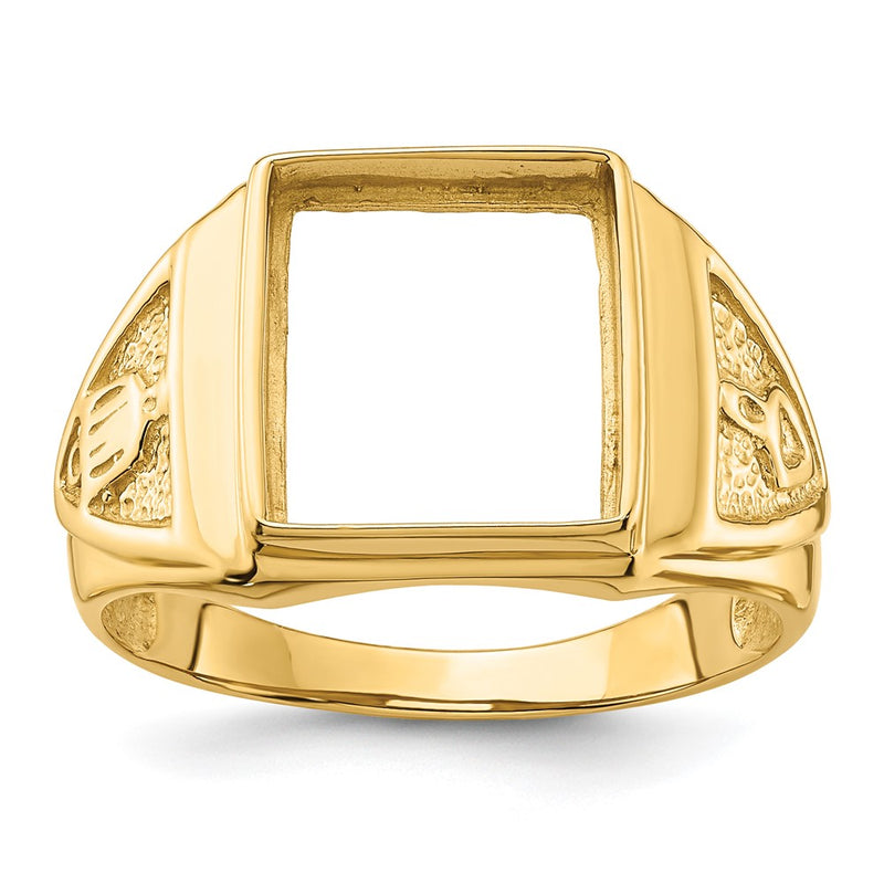 10K Yellow Gold Men'S Polished And Textured Masonic Ring Mounting