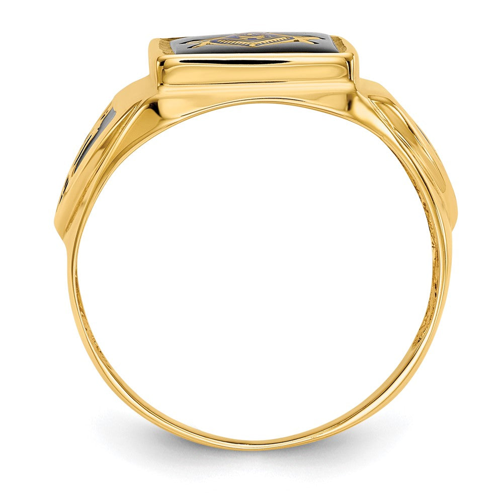 10K Yellow Gold Men'S Polished, Antiqued & Textured Onyx Masonic Ring