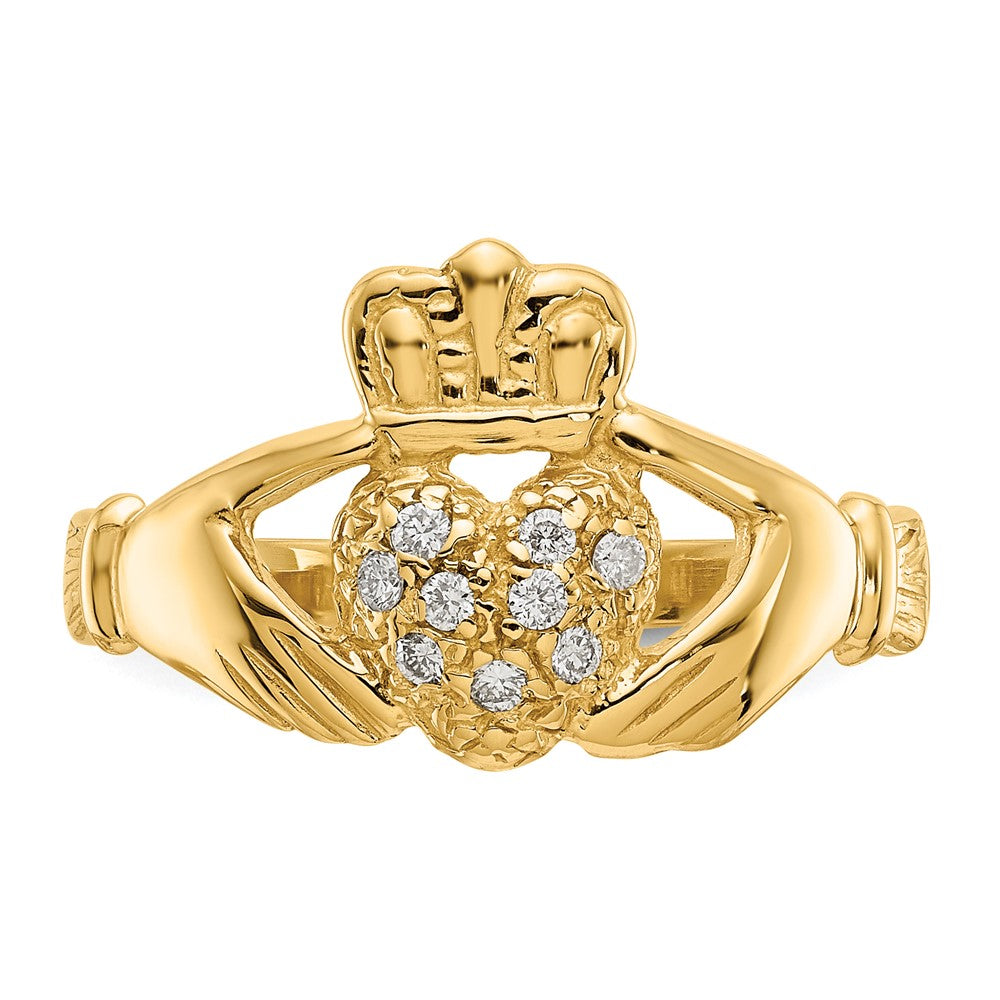 10K Yellow Gold 10K 1/10Ct Aa Diamond Claddagh Ring