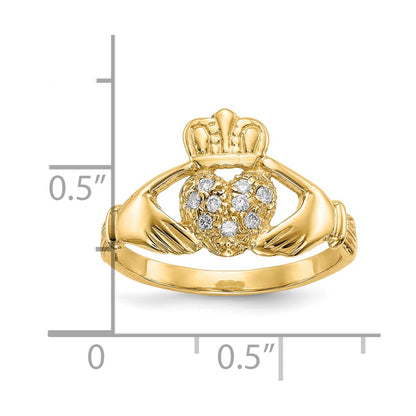 10K Yellow Gold 10K 1/10Ct Aa Diamond Claddagh Ring