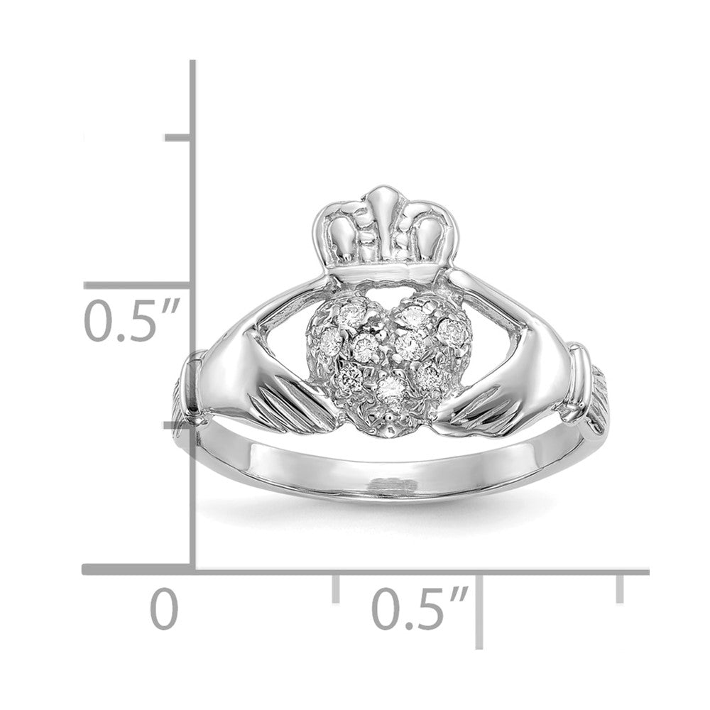 10K White Gold 10K 1/10Ct Aa Diamond Claddagh Ring