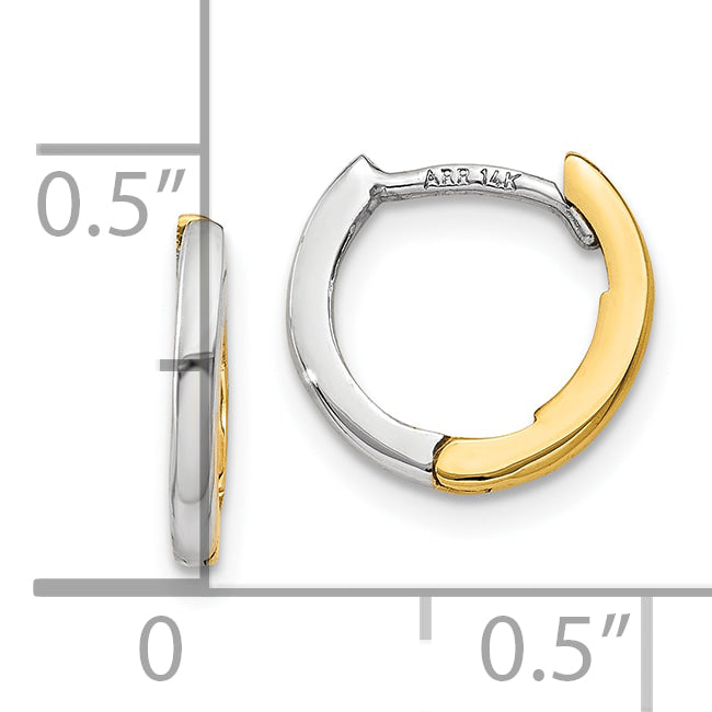 10K Two-Tone Mini 1.35mm Round Hinged Hoop Earrings