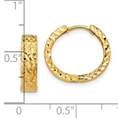 10K Yellow Gold Diamond-Cut Hinged Hoop Earrings