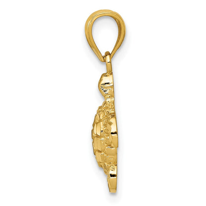 10K Yellow Gold Polished & Textured Small Dc Turtle Pendant