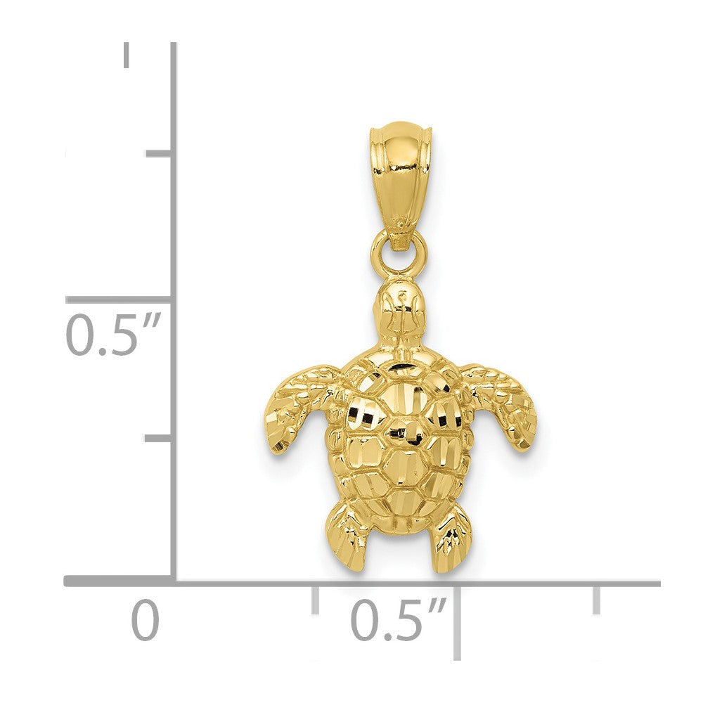 10K Yellow Gold Polished & Textured Small Dc Turtle Pendant