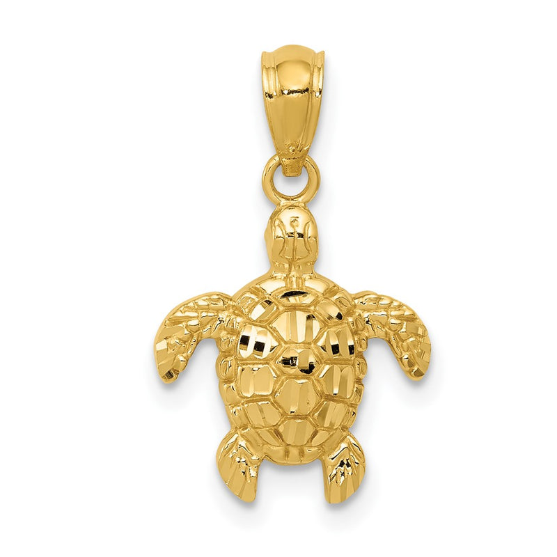 10K Yellow Gold Polished & Textured Small Dc Turtle Pendant