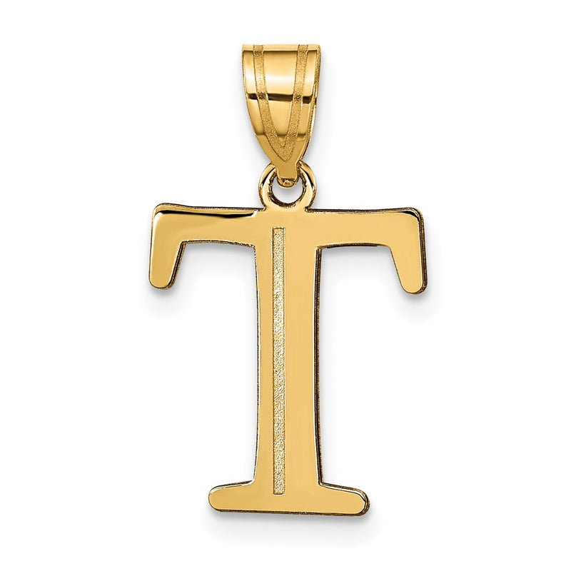 10K Yellow Gold 10K Polished Etched Letter T Initial Pendant