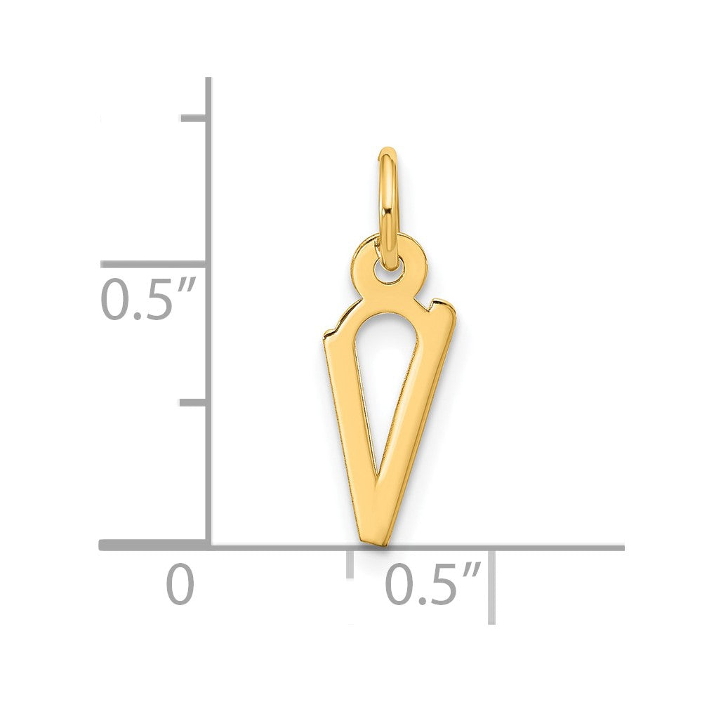 10K Yellow Gold Large Slanted Block Initial V Charm