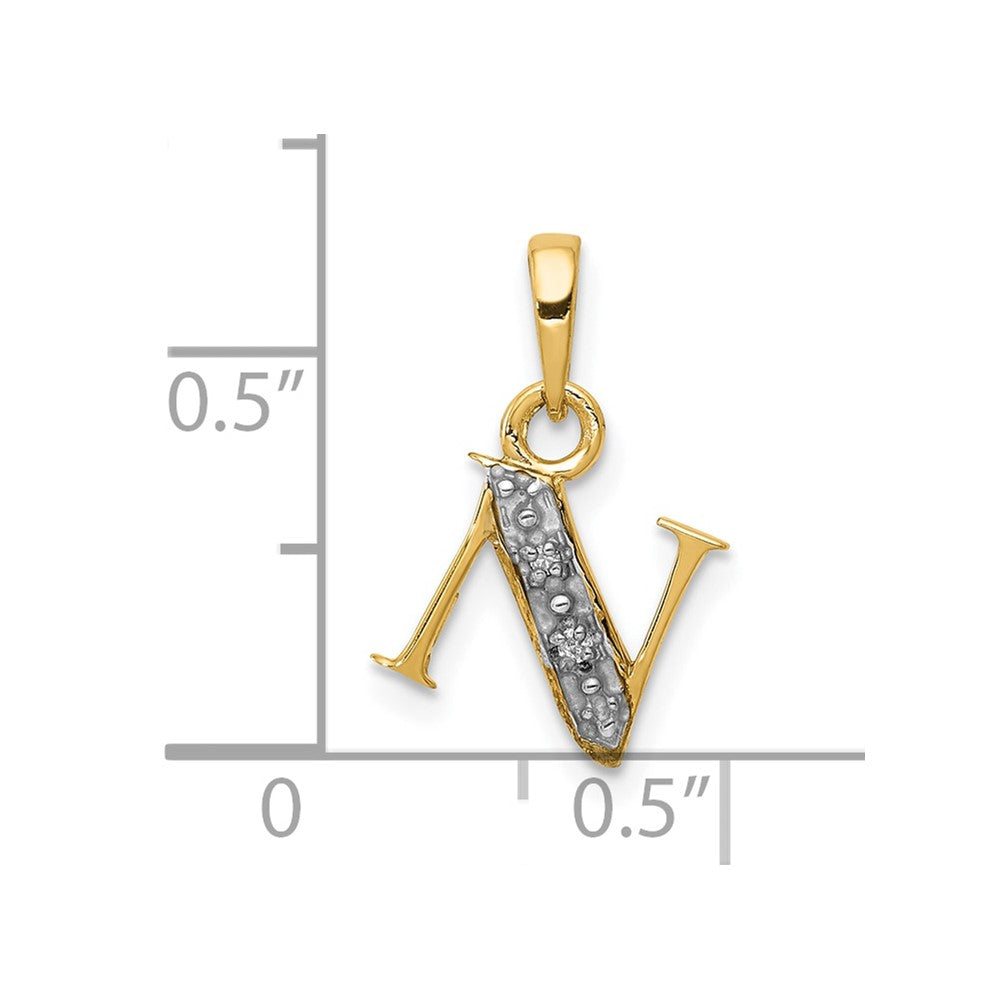 10K Yellow W/Rhodium 10K And Rhodium Diamond Initial N Charm