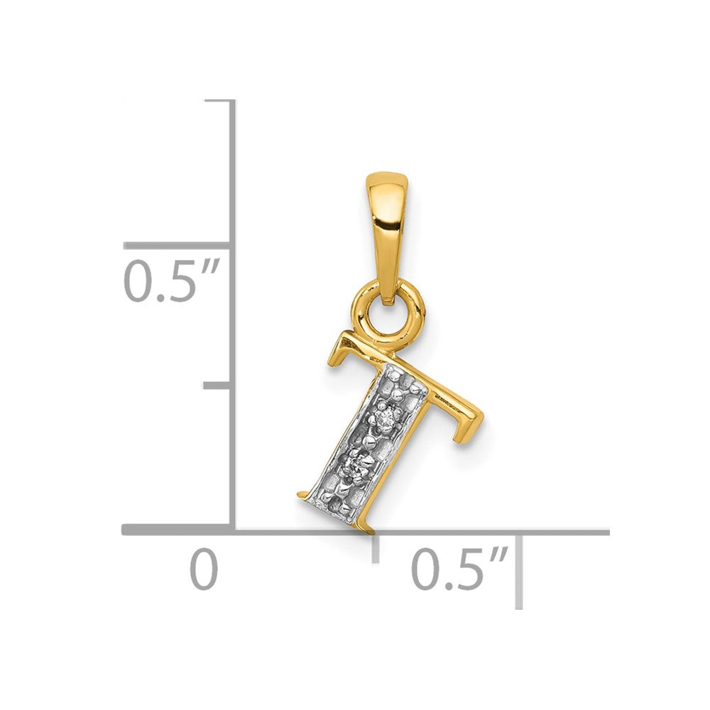 10K Yellow W/Rhodium 10K And Rhodium Diamond Initial T Charm