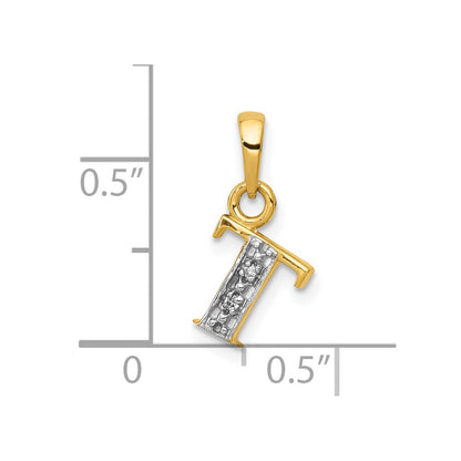 10K Yellow W/Rhodium 10K And Rhodium Diamond Initial T Charm