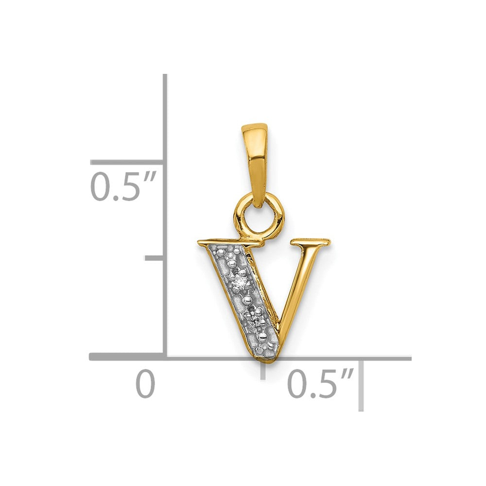 10K Yellow W/Rhodium 10K And Rhodium Diamond Initial V Charm