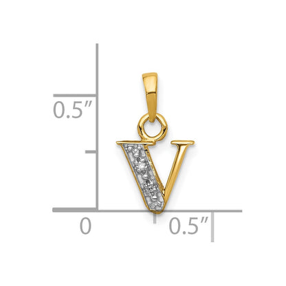 10K Yellow W/Rhodium 10K And Rhodium Diamond Initial V Charm