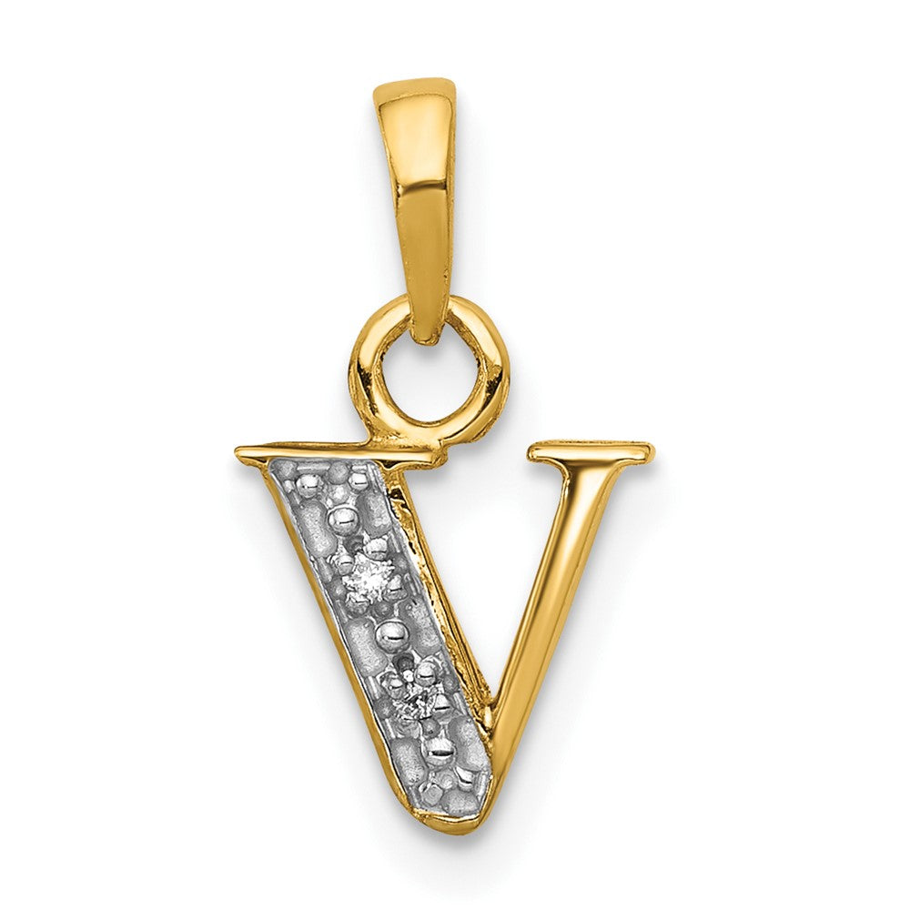 10K Yellow W/Rhodium 10K And Rhodium Diamond Initial V Charm
