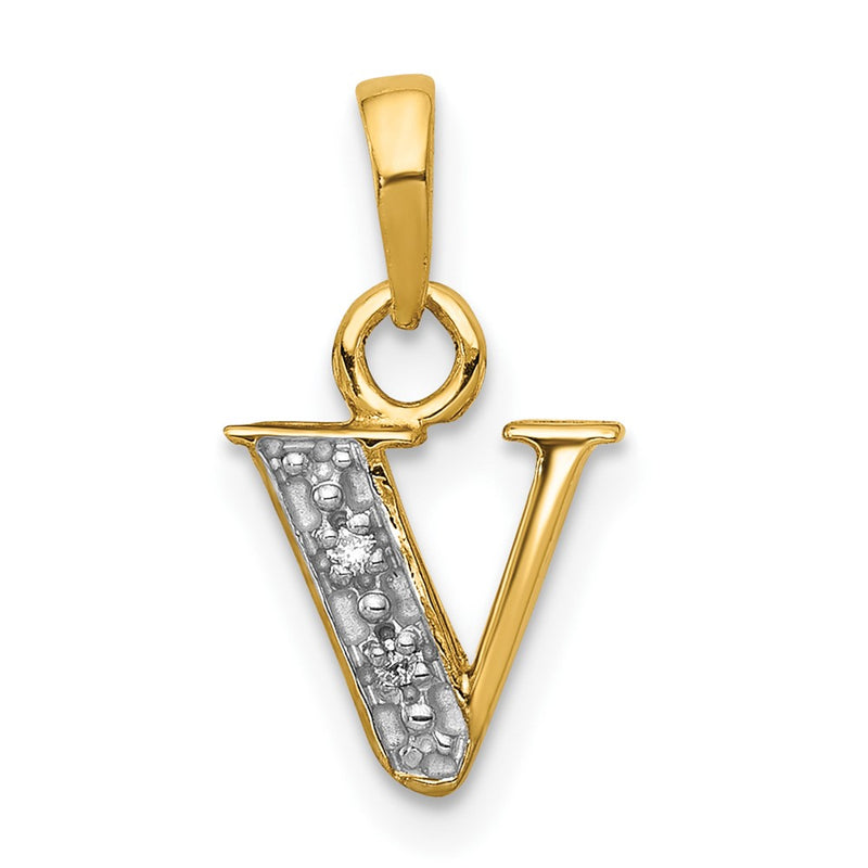 10K Yellow W/Rhodium 10K And Rhodium Diamond Initial V Charm