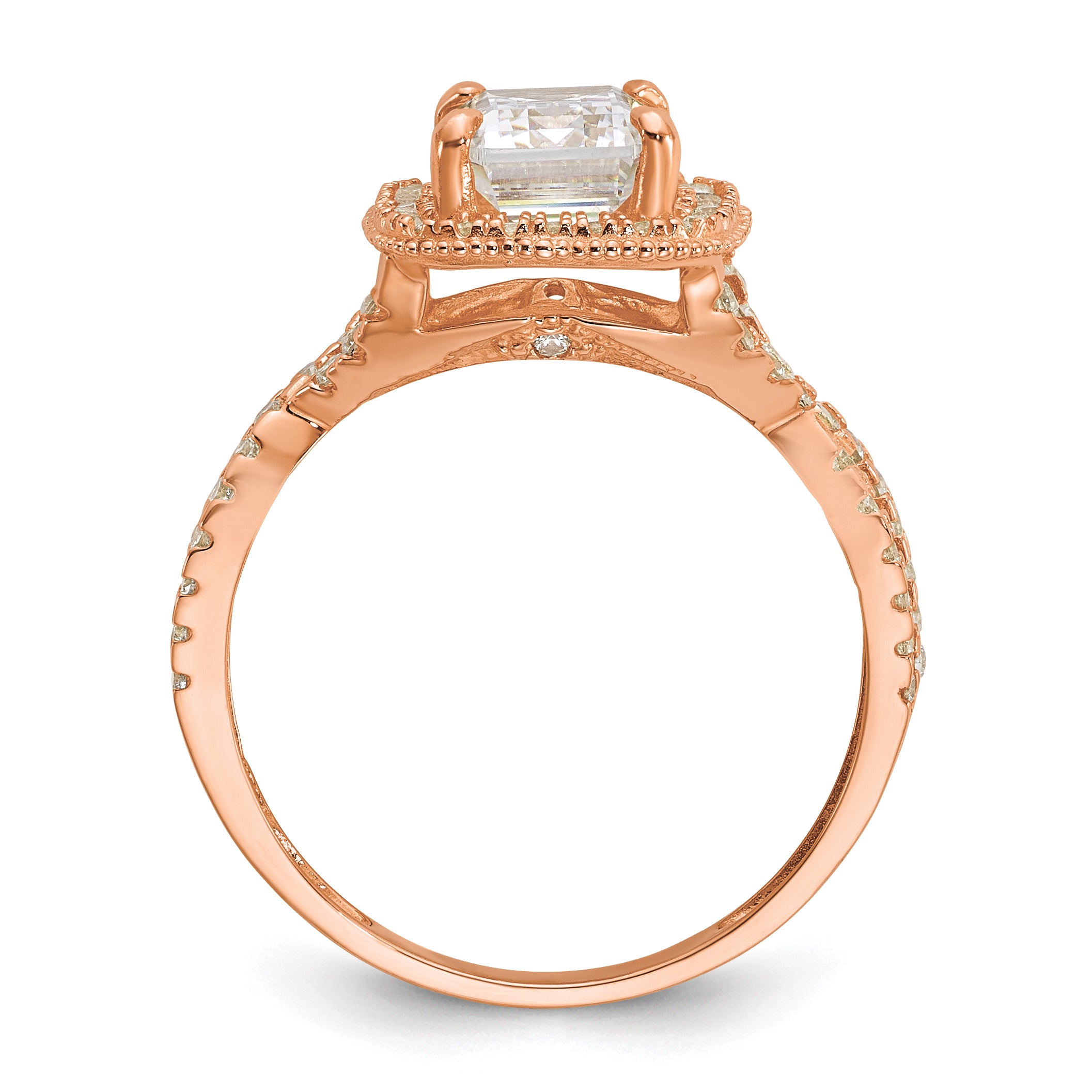 10K Rose Gold Tiara Collection Polished Cz Ring (Size 7 Only)