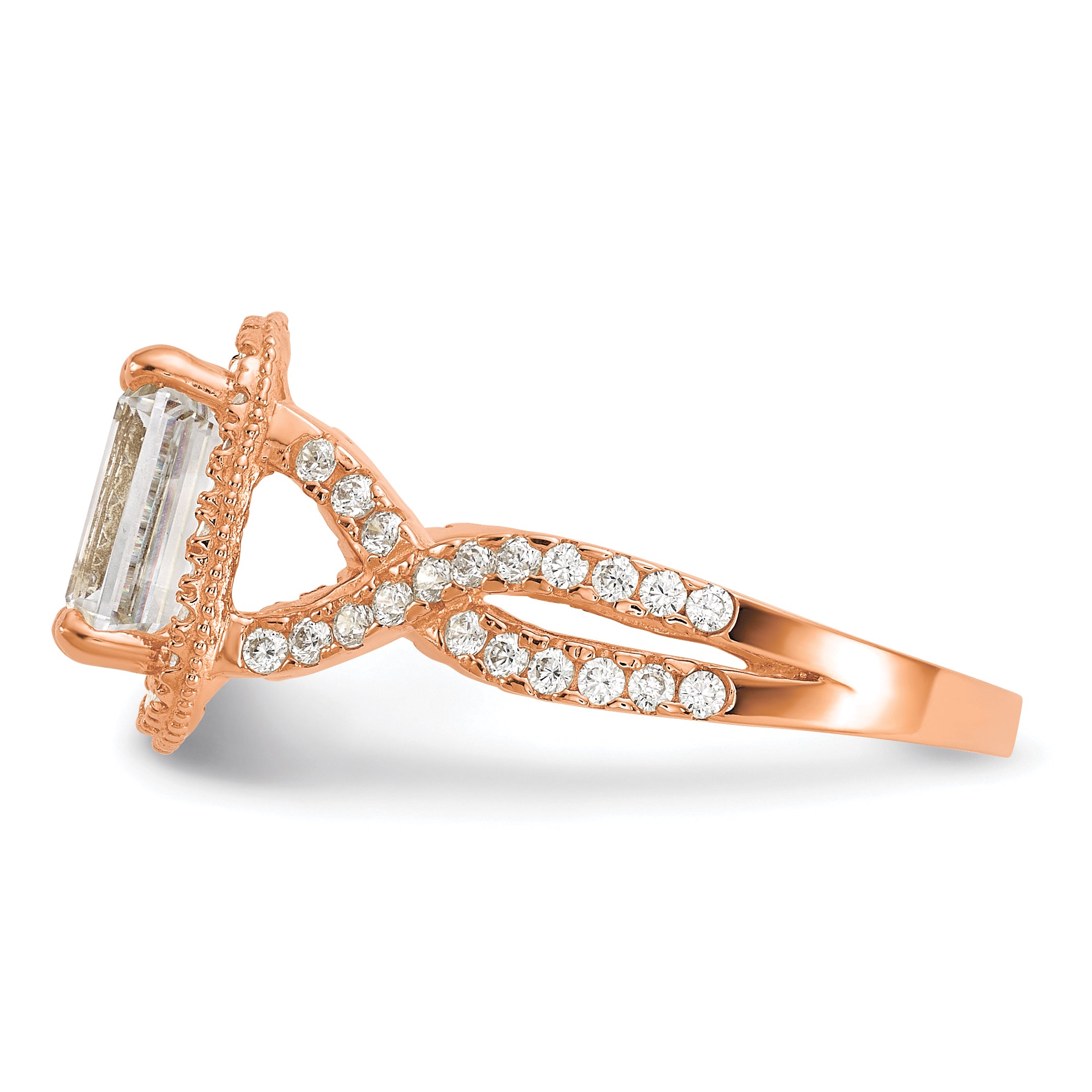 10K Rose Gold Tiara Collection Polished Cz Ring (Size 7 Only)