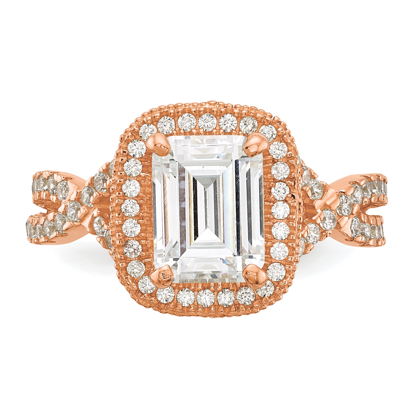10K Rose Gold Tiara Collection Polished Cz Ring (Size 7 Only)
