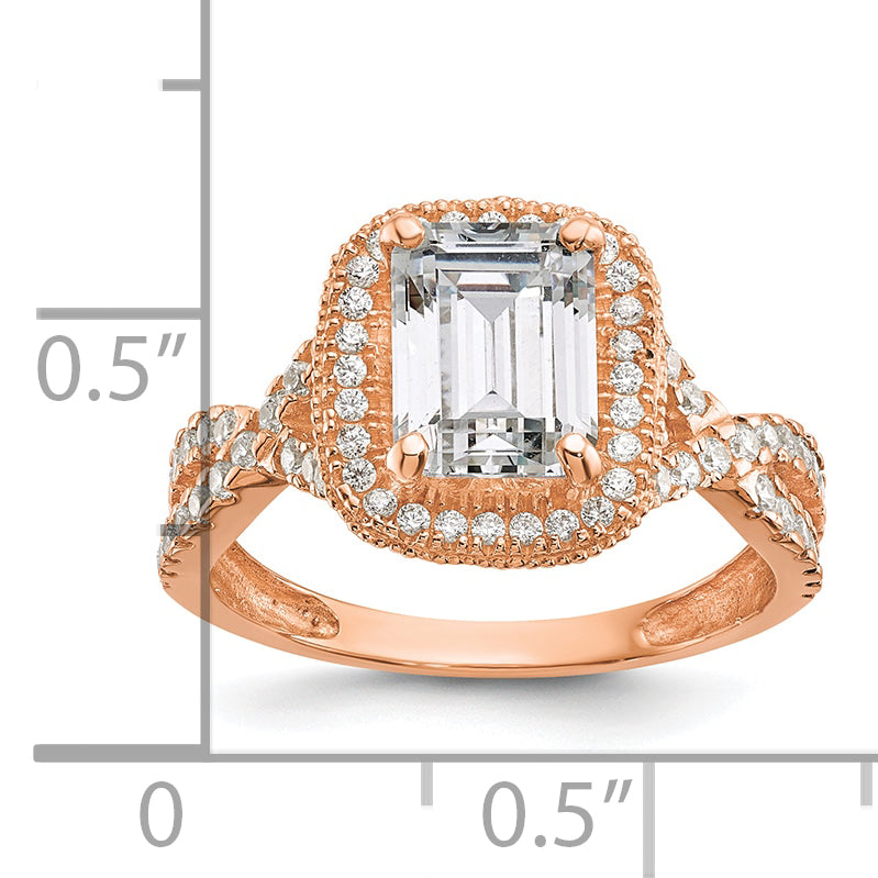 10K Rose Gold Tiara Collection Polished Cz Ring (Size 7 Only)