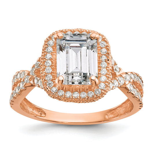 10K Rose Gold Tiara Collection Polished Cz Ring (Size 7 Only)