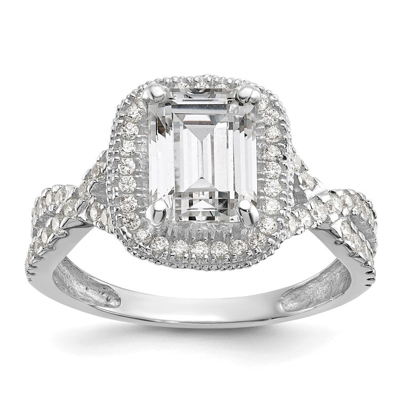 10K White Gold Tiara Collection Polished Cz Ring
