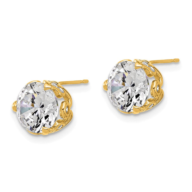10K Yellow Gold Tiara Collection Polished CZ Post Earrings