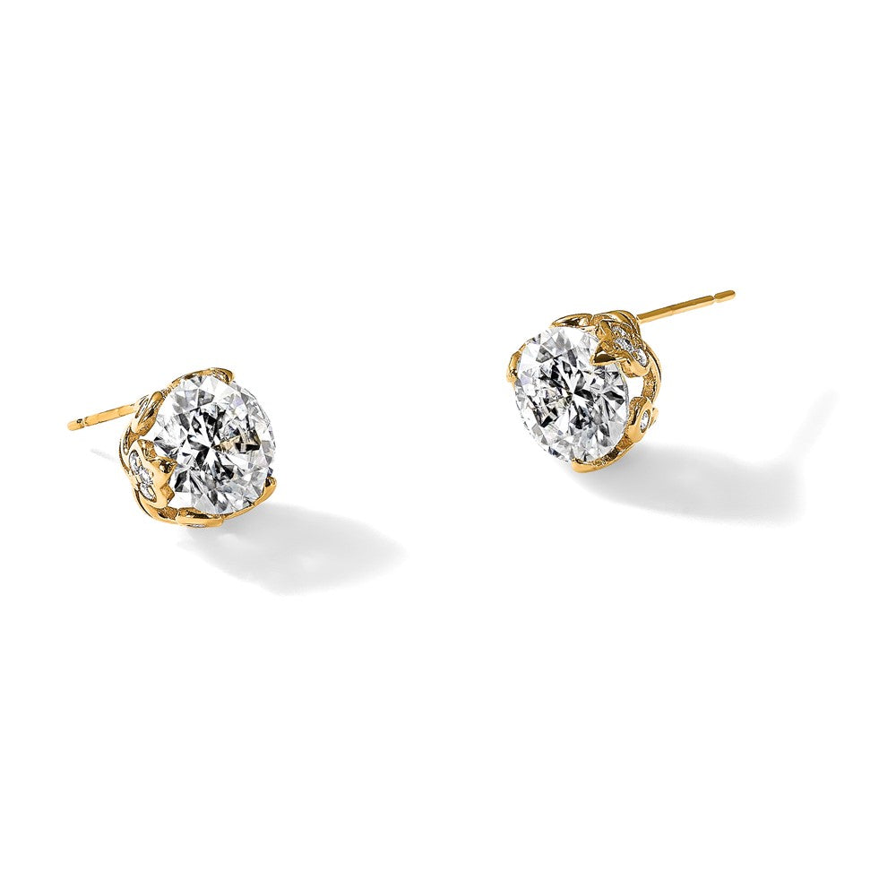 10K Yellow Gold Tiara Collection Polished CZ Post Earrings