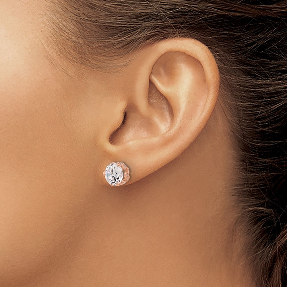 10K Rose Gold Tiara Collection Polished Cz Post Earrings
