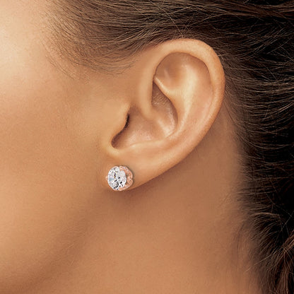 10K Rose Gold Tiara Collection Polished Cz Post Earrings