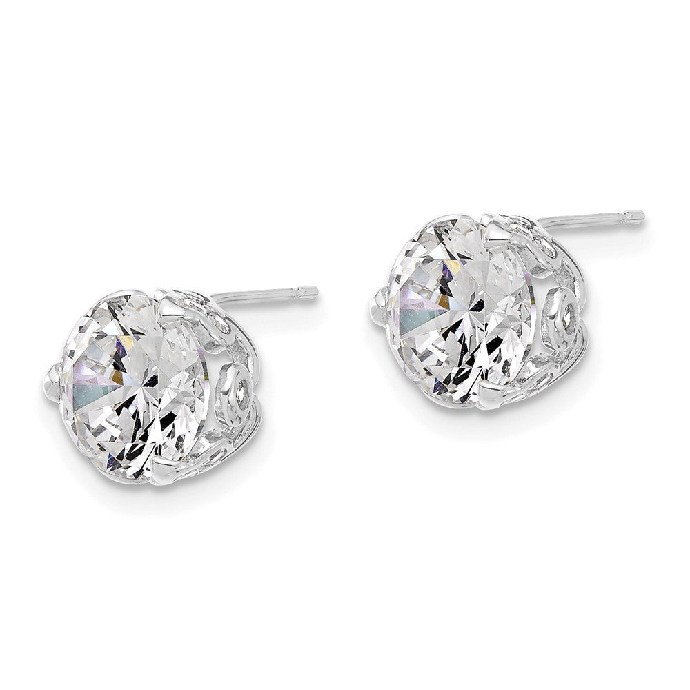 10K White Gold Tiara Collection Polished Cz Post Earrings