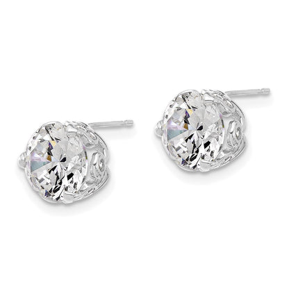 10K White Gold Tiara Collection Polished Cz Post Earrings