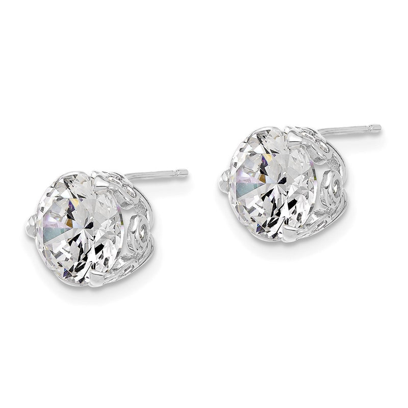 10K White Gold Tiara Collection Polished Cz Post Earrings