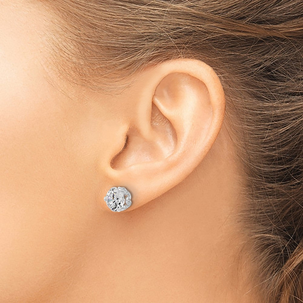 10K White Gold Tiara Collection Polished Cz Post Earrings