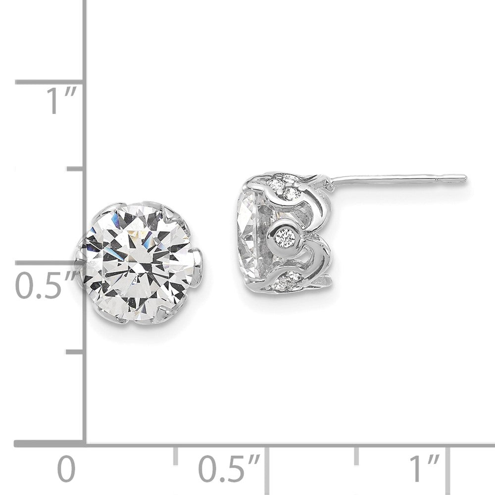 10K White Gold Tiara Collection Polished Cz Post Earrings